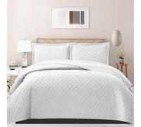 PHP Bedspread Bed Throws for Bedroom Decor - Decorative Embossed Diamond Check Pattern Quilted Fabric Reversible Quilt Bedspreads Coverlets with Pillow Cases (Double, White)