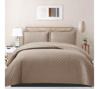 PHP Bedspread Bed Throws for Bedroom Decor - Decorative Embossed Diamond Check Pattern Quilted Fabric Reversible Quilt Bedspreads Coverlets with Pillow Cases (Double, Mink)