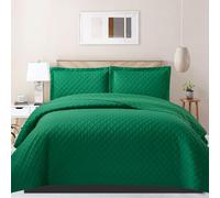 PHP Bedspread Bed Throws for Bedroom Decor - Decorative Embossed Diamond Check Pattern Quilted Fabric Reversible Quilt Bedspreads Coverlets with Pillow Cases (Double, Green)