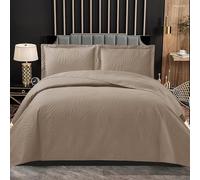 PHP Bedspread Bed Throws for Bedroom Decor - Decorative Embossed Tropical Leaf Pattern Quilted Fabric Reversible Quilt Bedspreads Coverlets with Pillow Case (Double, Mink)