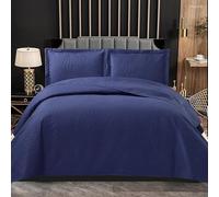 PHP Bedspread Bed Throws for Bedroom Decor - Decorative Embossed Tropical Leaf Pattern Quilted Fabric Reversible Quilt Bedspreads Coverlets with Pillow Case (Double, Dark Blue)