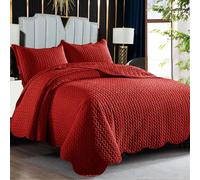 PHP Bedspreads Double Size Quilted Bed Throws - Embossed Matt Finish Reversible Quilt Bedspread Bed Covers + 2 Pillow Shams - Quilted Bedspread (Red, King)