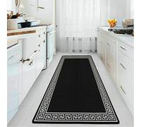 PHP Carpet Runners for Hallways Non-Slip Long & Wide Heavy-Duty Plain Super Absorbent Area Rugs, Stair Carpet and Kitchen Anti-slip Floor Mats - Greeky Rug (Black & White, 80 x 300 cm - Long Runner)