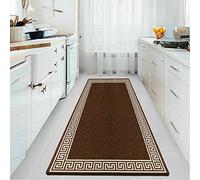 PHP Carpet Runners for Hallways Non-Slip Long & Wide Heavy-Duty Plain Super Absorbent Area Rugs, Stair Carpet and Kitchen Anti-slip Floor Mats - Greeky Rug (Brown &Cream, 66 x 120 cm - S Runner)