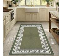 PHP Carpet Runners for Hallways Non-Slip Long & Wide Heavy-Duty Plain Super Absorbent Area Rugs, Stair Carpet and Kitchen Anti-slip Floor Mats - Greeky Rug (Green &Cream, 66 x 220 cm - XL Runner)