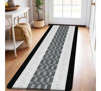 PHP Carpet Runners for Hallways Non Slip Long With Gel Back - Marble Rug Washable Low Pile Rug, Kitchen Runner - Ideal For Living Room, Bedroom, Lounge And Hall |80 x 150 cm - Black Grey