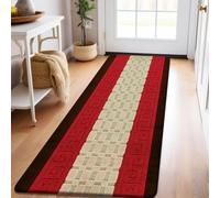 PHP Carpet Runners for Hallways Non Slip Long With Gel Back - Marble Rug Washable Low Pile Rug, Kitchen Runner - Ideal For Living Room, Bedroom, Lounge And Hall |80 x 300 cm -Brown Red