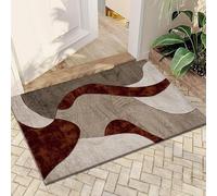PHP Door Mat - Super Soft Contemporary Abstract Design Dense Pile Velvet Curve Shaggy Doormats for Kitchen Bedroom Living Room Floor Mats (50 x 80 cm, Rust)