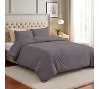 PHP Duvet Cover Set - 2Pcs Plain Dyed Anti Allergic Non-Iron Easy-Care Bedding Set with Pillowcases Ultra Soft Button Closure Quilt Comforter Bed Covers (Single, Charcoal)