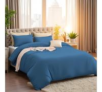 PHP Duvet Cover Set - 2Pcs Plain Dyed Anti Allergic Non-Iron Easy-Care Bedding Set with Pillowcases Ultra Soft Button Closure Quilt Comforter Bed Covers (Single, Teal)