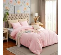 PHP Duvet Cover Set - 2Pcs Plain Dyed Anti Allergic Non-Iron Easy-Care Bedding Set with Pillowcases Ultra Soft Button Closure Quilt Comforter Bed Covers (Single, Pink)