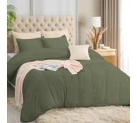 PHP Duvet Cover Set - Plain Dyed Breathable Easy-Care Non Iron Bedding Sets with Pillowcases- Button Closure Ultra Soft Quilt Comforter Bed Covers (Olive, Super King)