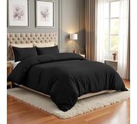 PHP Duvet Cover Set - Plain Dyed Breathable Easy-Care Non Iron Bedding Sets with Pillowcases- Button Closure Ultra Soft Quilt Comforter Bed Covers (Super King Size, Black)