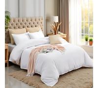 PHP Duvet Cover Set - Plain Dyed Breathable Easy-Care Non Iron Bedding Sets with Pillowcases- Button Closure Ultra Soft Quilt Comforter Bed Covers (Double, White)
