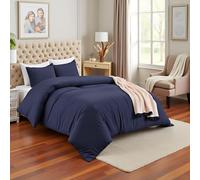 PHP Duvet Cover Set - Plain Dyed Breathable Easy-Care Non Iron Bedding Sets with Pillowcases- Button Closure Ultra Soft Quilt Comforter Bed Covers (Double, Navy)