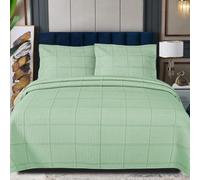 PHP Embroidery Bedspread Throw - Solid Thick Embossed Quilted Microfiber Bed Throw Quilt Coverlet Bedding Set with Pillow Sham for Bedroom Bed Sofa Couch(Embroidery Lime Square, Super King)