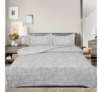 PHP Embroidery Bedspread Throw - Solid Thick Embossed Quilted Microfiber Bed Throw Quilt Coverlet Bedding Set with Pillow Sham for Bedroom Bed Sofa Couch(Jacquard Silver, Super King)
