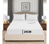 PHP Fitted Sheet Deep Pocket 25 cm (10 inch) - Easy Care Non-Iron Soft 100% Poly cotton Fabric Shrinkage and Fade Resistant Bottom Sheet (2, White, Double)