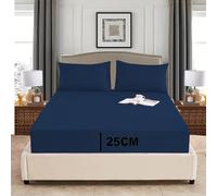 PHP Fitted Sheet Deep Pocket 25 cm (10 inch) - Easy Care Non-Iron Soft 100% Poly cotton Fabric Shrinkage and Fade Resistant Bottom Sheet (2, Navy, Single)