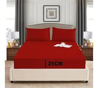PHP Fitted Sheet Deep Pocket 25 cm (10 inch) - Easy Care Non-Iron Soft 100% Poly cotton Fabric Shrinkage and Fade Resistant Bottom Sheet (2, Red, Double)