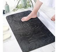 PHP Floral Foam Pedestal Mat - Extra Soft & Cozy Quick Dry Bathroom Toilet Mats - Non Slip Floor Matts (Charcoal, 50 x 40 cm)