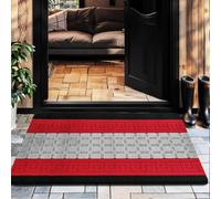 PHP Gel Back Non-Slip Washable Large Entrance Doormat |60 x 110 cm Outdoor and Indoor Dog Muddy Paws Floor Protector, Hallway, Bath and Kitchen - Black Red