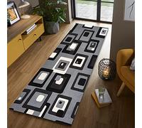 PHP Hall Runners Non Slip Grey Black, 60 x 220 cm -Stylish Geometric Pattern Thick Washable Kitchen Floor Mats Large Door Mats for Indoor