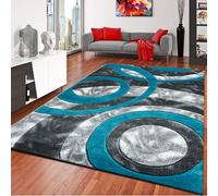PHP Large Rugs for Living Room - Super Soft Fluffy Shaggy Area Rug with Beautiful Circle Design Non Slip Bedroom Carpet Mat - Teal, 160 x 230 cm
