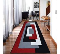 PHP Long Runner Rug for Hallways - Thick Non Slip Flat Woven Geometric Pattern Classical Indoor Carpet Runner Mat for - Kitchen Hallway Hall Bedroom Living Room, 60 x 220 cm, Black Red