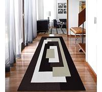 PHP Long Runner Rug for Hallways - Thick Non Slip Flat Woven Geometric Pattern Classical Indoor Carpet Runner Mat for - Kitchen Hallway Hall Bedroom Living Room, 60 x 220 cm, Brown Beige