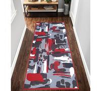 PHP Long Runner Rug for Narrow Hall Entrance, Low Pile Non Slip Distressed Washable Hallway Carpet Runners Floor Protector Kitchen Floor Mats, 60 x 220 cm, Black Red