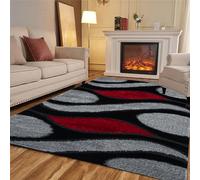 PHP Modern Area Rugs for Living Room Bedroom Floor Mat - Large Soft Quality No Shed Hallway Rug Heavy Weight Washable Carpet Rug - Black & Red, 160 x 230 cm