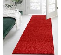 PHP Modern Shaggy Rug Thick Heavy Pile Antiskid Plain Solid Extra Long Carpet Runner Rug For Bedroom Living Room Kitchen Hallway Hall Fluffy Rug (Red, 80cm x 150cm (2ft 8" x 5ft))