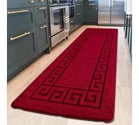PHP Non-Slip Area Rug, 80 x 150 cm Washable, Heavy Duty Floor Protector Anti Slip Hallway Large Rug for Indoor Outdoor Hall Bedroom and Kitchen - Red