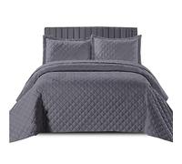 PHP Quilted Bedspread Bed Throw for Bedroom Decor - Luxury Warm Embossed Pattern Lightweight Quilt Bedspread Coverlet Complete Bedding Set with Pillow Shams (Single, Grey)