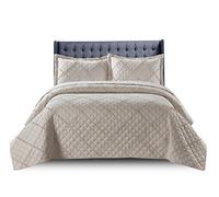 PHP Quilted Bedspread Bed Throws for Room Decor - Quilted Fabric Embossed Striped Pattern Ruffle Design Reversible Quilt Bedspreads Coverlets with Hypoallergenic Pillow Cover (King, Ruffle Mink)