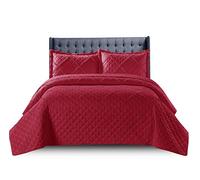 PHP Quilted Bedspread Bed Throws for Room Decor - Quilted Fabric Embossed Striped Pattern Ruffle Design Reversible Quilt Bedspreads Coverlets with Hypoallergenic Pillow Cover (Double, Ruffle Red)