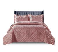 PHP Quilted Bedspread Bed Throws for Room Decor - Quilted Fabric Embossed Striped Pattern Ruffle Design Reversible Quilt Bedspreads Coverlets with Hypoallergenic Pillow Cover (Double, Ruffle Rose)