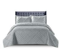 PHP Quilted Bedspread Bed Throws for Room Decor - Quilted Fabric Embossed Striped Pattern Ruffle Design Reversible Quilt Bedspreads Coverlets with Hypoallergenic Pillow Cover (Single, Ruffle Silver)