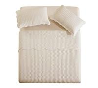 PHP Quilted Bedspread King Size Bed - Reversible Matt Finish Embossed Bedding Sets Kingsize Quilt 250 X 240 cm + 2 Pillow Shams- Beige Bed Throws Bedspreads