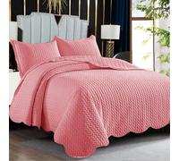 PHP Quilted Bedspread King Size Bed - Reversible Matt Finish Embossed Bedding Sets Kingsize Quilt 250 X 240 cm + 2 Pillow Shams- Pink Bed Throws Bedspreads