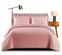 PHP Quilted Bedspreads for Bedroom Decor - Reversible Embossed Quilted Bed Throw Bedspreads Warm Bedding Double Bed Quilt +Pillows Cases (Pink, Double)