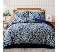 PHP Rich Cotton Duvet Cover Set - Soft Thick Solid Damask Pattern Printed Duvets Quits Covers 2Pcs Comforter Bed Cover Bedding Set with 1 Pillow Shams (Single, Damask Blue)
