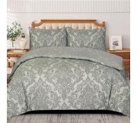 PHP Rich Cotton Duvet Cover Set - Soft Thick Solid Damask Pattern Printed Duvets Quits Covers 3Pcs Comforter Bed Cover Bedding Set with 2 Pillow Shams (Super King, Damask Grey)
