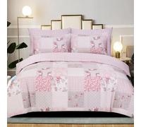 PHP Rich Cotton Duvet Cover Set - Soft Thick Solid Denim Pattern Printed Duvets Quits Covers 3Pcs Comforter Bed Cover Bedding Set with 2 Pillow Shams (King, Floral Grey)