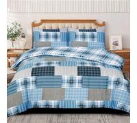 PHP Rich Cotton Duvet Cover Set - Soft Thick Solid Denim Pattern Printed Duvets Quits Covers 3Pcs Comforter Bed Cover Bedding Set with 2 Pillow Shams (Super King, Denim Blue)