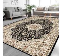 PHP Roma Traditional Rug - Super Soft Classical Floral Pattern Heavy Weight Non Slip Area Rugs for Living Room Bedroom Dining Room Tv Lounge Carpet (120 X 170 cm, Black)