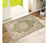 PHP Roma Vintage Door Mat for Indoor - Super Soft Classical Floral Pattern Low Pile Non Slip Mat for Living Room Bedroom Hallway Kitchen Floor Mats (60 X 110 cm, Green)