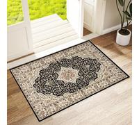 PHP Roma Vintage Door Mat for Indoor - Super Soft Classical Floral Pattern Low Pile Non Slip Mat for Living Room Bedroom Hallway Kitchen Floor Mats (60 X 110 cm, Black)