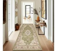 PHP Rome Door Mat Indoor, Vintage Classical Pattern Non Slip Backing Washable Floor Mats for Front Door Entrance Kitchen Hallway Bedroom Living Room TV Lounge (60 x 110 cm, Green)